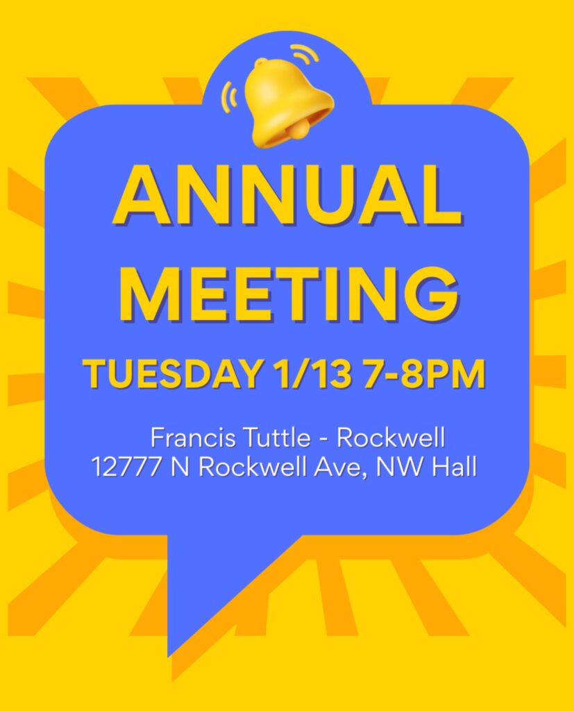 Annual meeting announcement for Tuesday January 13, 7–8 PM at Francis Tuttle Rockwell.